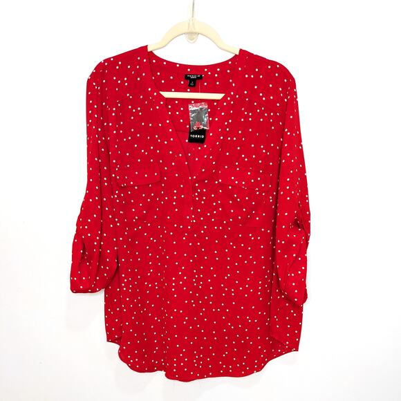 New Torrid Womens 2X Top Harper 3/4 Sleeve Pullover Blouse Polka Dot - Picture 2 of 6